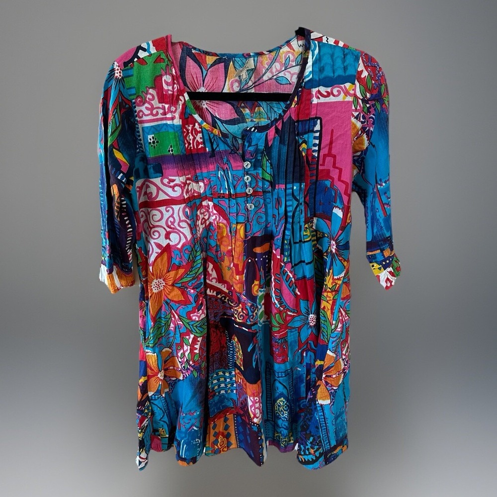 Orientique Print Dress Womens XS Colorful Boho Ethnic Resort Wear